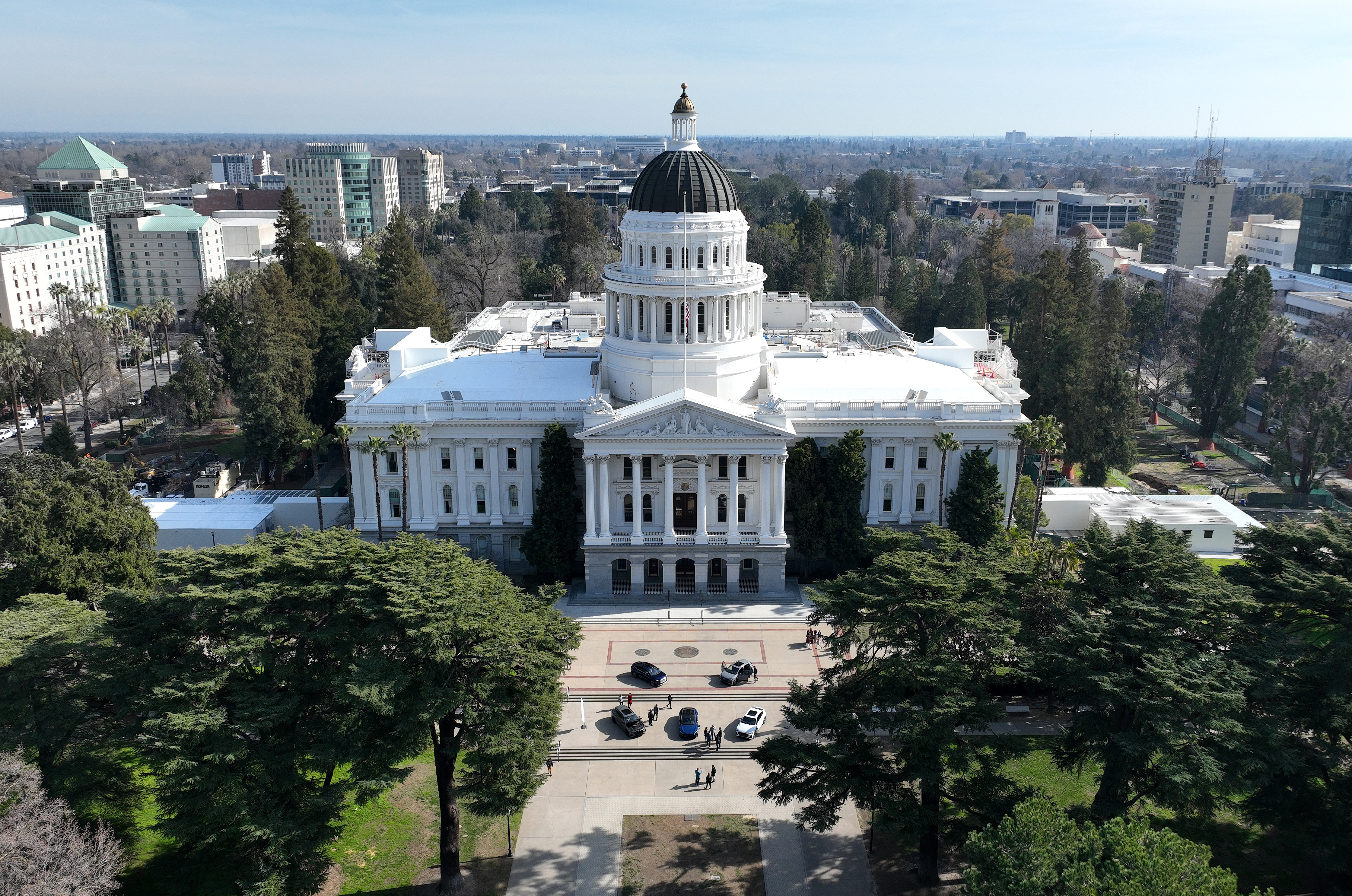 SACRAMENTO, CALIFORNIA - FEBRUARY 01: An aerial view of the California State Capitol on February 01, 2023 in Sacramento, California. (Photo by Justin Sullivan/Justin Sullivan)