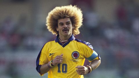 Carlos Valderrama durante un partido con Colombia en el Mundial de Francia 98.