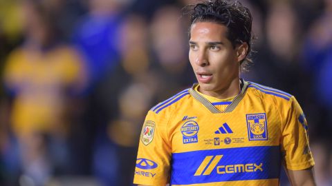 MONTERREY, MEXICO - DECEMBER 14: Diego Láinez of Tigres looks on during the final first leg match between Tigres UANL and America as part of the Torneo Apertura 2023 Liga MX at Universitario Stadium on December 14, 2023 in Monterrey, Mexico. (Photo by Azael Rodriguez/Getty Images)