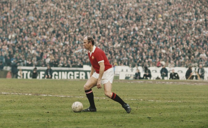 UNITED KINGDOM: Bobby Charlton of Manchester United runs with the ball during the League Division One match between Chelsea and Manchester United held on April 28, 1973 at Stamford Bridge, in London, This was his last appearance for Manchester United as he announced his retirement after a career that began in 1956 playing 642 games for the club scoring 207 goals. (Photo by Don Morley/Allsport/Getty Images)