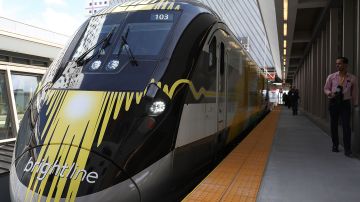 MIAMI, FL - MAY 11: The Brightline train is seen at the new MiamiCentral terminal during the inaugural trip from Miami to West Palm Beach on May 11, 2018 in Miami, Florida. Brightline welcomed the media, politicians and other dignitaries to ride on the inaugural trip for the privately funded passenger train which is running from Miami to West Palm Beach with one stop in Fort Lauderdale. The $3.1 billion project, will eventually extend its rail system to Orlando International Airport and is scheduled to be completed by January 2021. (Photo by Joe Raedle/Getty Images)
