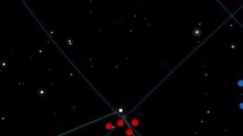 Esta representación artística resalta en el espacio al Gran Anillo (en azul) y al Gran Arco (en rojo).