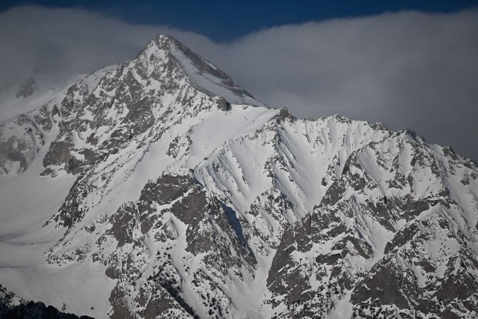 Snowpack on the mountains of the Eastern Sierras after record rain and snow from winter storms in Inyo County, near Lone Pine, California on April 7, 2023. - The LA aqueduct, built and operated by the Los Angeles Department of Water and Power (LADWP), delivers water from the Owens River in the Eastern Sierra Nevada Mountains to Los Angeles, impacting communities and the environment in the Owens Valley. (Photo by Patrick T. Fallon / AFP) (Photo by PATRICK T. FALLON/AFP via Getty Images)