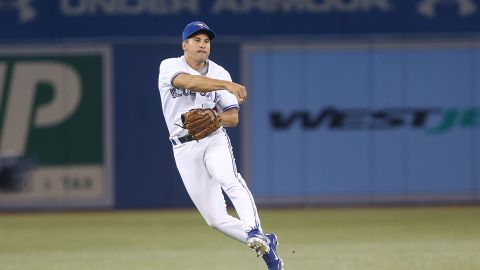 TORONTO, CANADA - JULY 27: Omar Vizquel #17 of the Toronto Blue Jays makes a play in the 6th inning to get the baserunner during MLB game action against the Detroit Tigers on July 27, 2012 at Rogers Centre in Toronto, Ontario, Canada. (Photo by Tom Szczerbowski/Getty Images)