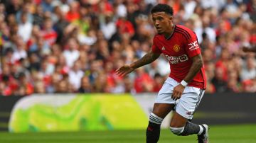 Manchester United's English striker Jadon Sancho runs with the ball during the pre-season friendly football match between Manchester United and Lyon at Murrayfield, in Edinburgh, on July 19, 2023. (Photo by ANDY BUCHANAN / AFP) (Photo by ANDY BUCHANAN/AFP via Getty Images)