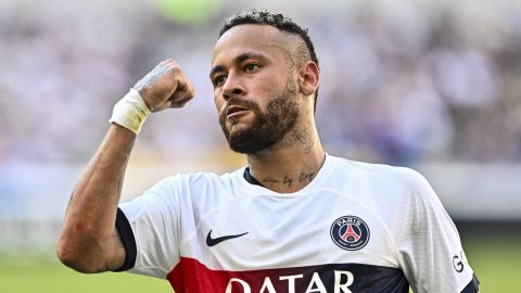 Paris Saint-Germain's Neymar celebrates after scoring a goal against Jeonbuk Hyundai Motors during their friendly football match at the Asiad Main Stadium in Busan on August 3, 2023. (Photo by ANTHONY WALLACE / AFP) (Photo by ANTHONY WALLACE/AFP via Getty Images)