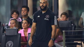 FORT LAUDERDALE, FLORIDA - AUGUST 30: Yassine Chueko the bodyguard of Lionel Messi #10 of Inter Miami CF looks on in the second half during a match between Nashville SC and Inter Miami CF at DRV PNK Stadium on August 30, 2023 in Fort Lauderdale, Florida. (Photo by Megan Briggs/Getty Images)