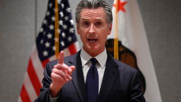 Governor of California Gavin Newsom speaks during a press conference in Beijing on October 25, 2023. (Photo by WANG Zhao / AFP) (Photo by WANG ZHAO/AFP via Getty Images)