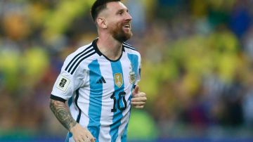Argentina's forward Lionel Messi celebrates at the end of the 2026 FIFA World Cup South American qualification football match between Brazil and Argentina at Maracana Stadium in Rio de Janeiro, Brazil, on November 21, 2023. (Photo by DANIEL RAMALHO / AFP) (Photo by DANIEL RAMALHO/AFP via Getty Images)