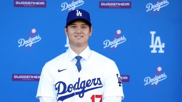 LOS ANGELES, CALIFORNIA - DECEMBER 14: Shohei Ohtani is introduced by the Los Angeles Dodgers at Dodger Stadium on December 14, 2023 in Los Angeles, California. (Photo by Meg Oliphant/Getty Images)