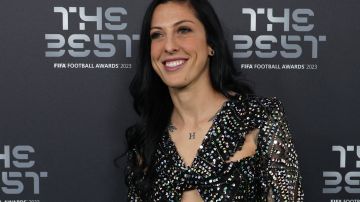 Spain and Tigres forward Jenni Hermoso poses upon arrival to attend the Best FIFA Football Awards 2023 ceremony in London on January 15, 2024. (Photo by Adrian DENNIS / AFP) (Photo by ADRIAN DENNIS/AFP via Getty Images)