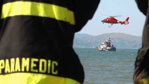 SAN FRANCISCO, CA - APRIL 23: Members of the San Francisco Fire and Police Departments, the National Park Service, United States Coast Guard, California Highway Patrol, Presidio Fire Department, and San Mateo Harbor Patrol take part in a Aquatic Multi-Casualty Exercise in the San Francisco Bay on April 23, 2004 in San Francisco, California. The purpose of the exercise was to coordinate rescue efforts with all responding agencies in the event of a terrorist attack in the San Francisco Bay Area. (Photo by David Paul Morris/Getty Images)
