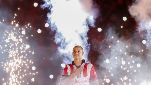 Chicharito en su presentación en México.