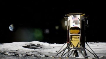 Representación del módulo de aterrizaje lunar Nova-C de Intuitive Machines en la superficie de la Luna.