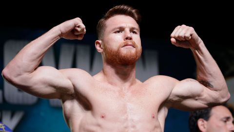 FILE - In this Sept. 15, 2017 file photo, Canelo Alvarez poses on the scale during a weigh-in, in Las Vegas. It was announced Monday, March 5, 2018, that Alvarez has tested positive for the banned drug clenbuterol, and promoters of his rematch with Gennady Golovkin blame contaminated meat. Alvarez's test showed traces of the drug. The director of the testing lab said the amount was consistent with meat contamination. (AP Photo/John Locher, File)