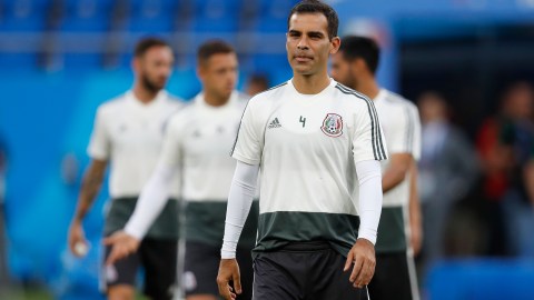 Mexico's Rafael Marquez walks in the field during Mexico's official training on the eve of the group F match between South Korea and Mexico at the 2018 soccer World Cup at the Rostov Arena, in Rostov-on-Don, Russia, Friday, June 22, 2018. (AP Photo/Eduardo Verdugo)