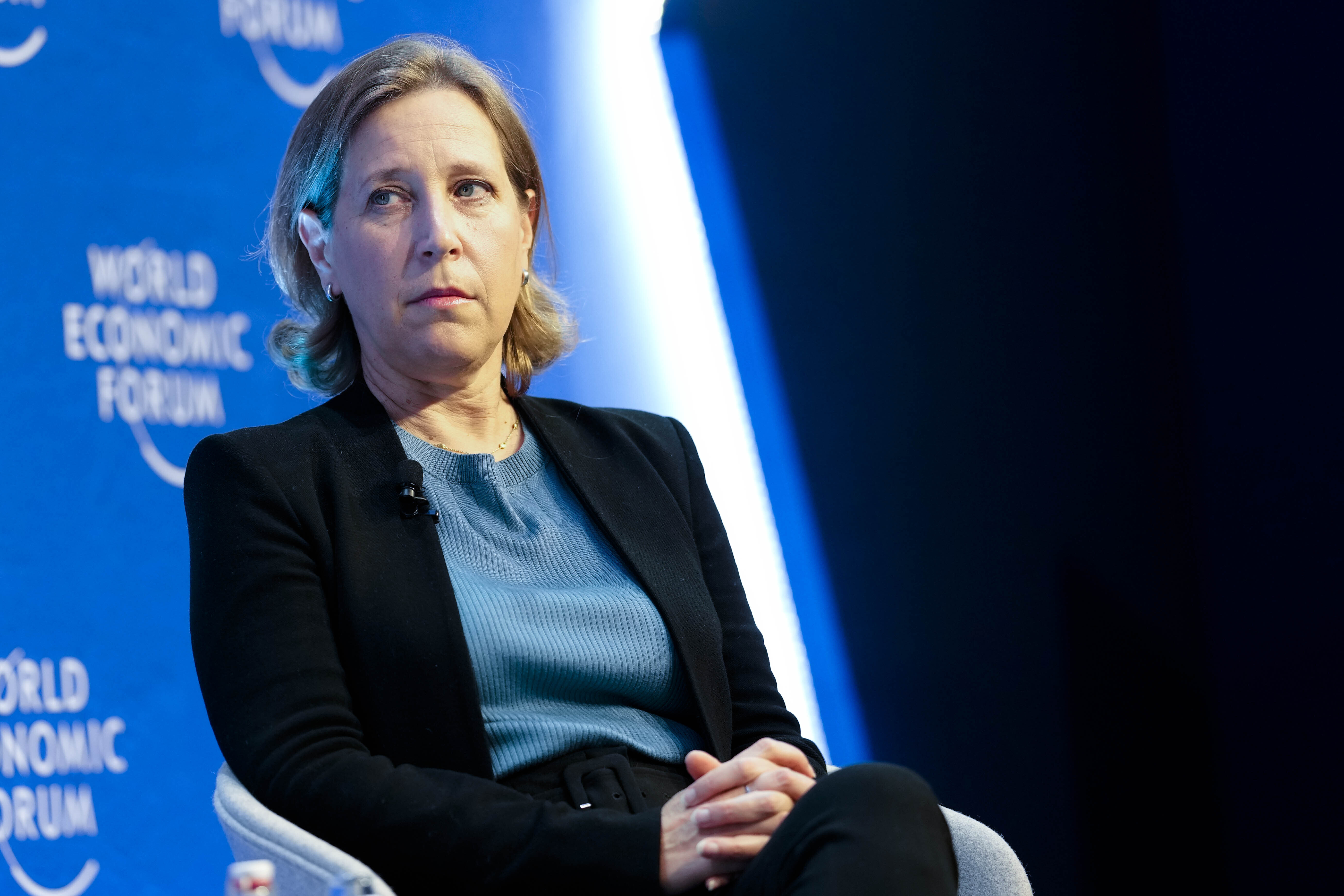 YouTube CEO Susan Wojcicki speakes during a conversation at the World Economic Forum in Davos, Switzerland, Tuesday, May 24, 2022. The annual meeting of the World Economic Forum is taking place in Davos from May 22 until May 26, 2022. (AP Photo/Markus Schreiber)