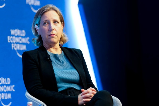 YouTube CEO Susan Wojcicki speakes during a conversation at the World Economic Forum in Davos, Switzerland, Tuesday, May 24, 2022. The annual meeting of the World Economic Forum is taking place in Davos from May 22 until May 26, 2022. (AP Photo/Markus Schreiber)