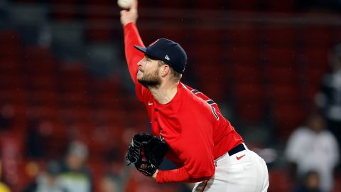 Boston Red Sox's Ryan Brasier pitches against the Toronto Blue Jays during the ninth inning of a baseball game, Wednesday, May 3, 2023, in Boston. (AP Photo/Michael Dwyer)