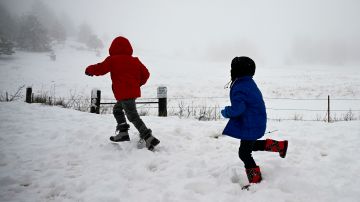 Children play in the snow in the Cleveland National Forest, Wednesday, Feb. 7, 2024, in eastern San Diego county, Calif. According to the National Weather Service snow level is down to 4500 feet in the San Diego county mountains. (AP Photo/Denis Poroy)