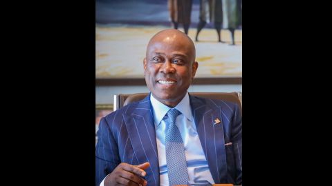 This undated photograph shows Herbert Wigwe, chief executive of Access Bank, Nigeria in his Lagos office. Wigwe was killed Friday, Feb. 9, 2024 along with his wife and son when a helicopter they were riding in crashed near in Southern California's Mojave Desert. (AP Photo/Ayodeji Owolabi)