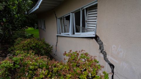 A home damaged by land movement is seen as recent storms intensify the condition, prompting street closures in Rancho Palos Verdes, Calif., Tuesday, Feb. 20, 2024. Much of saturated California remains under threat of floods as the latest winter storm blows through, but so far the state has escaped the severity of damage spawned by a recent atmospheric river. (AP Photo/Jae C. Hong)