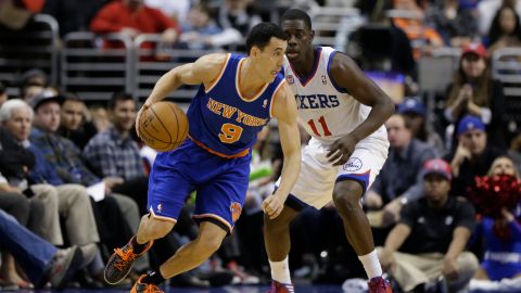 New York Knicks' Pablo Prigioni in action during an NBA basketball game against the Philadelphia 76ers, Saturday, Jan. 26, 2013, in Philadelphia. (AP Photo/Matt Slocum)