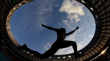 FILE - In this Aug. 15, 2013 file photo, Colombia's Caterine Ibarguen competes in the women's triple jump final at the World Athletics Championships in Moscow, Russia. Ibarguen is a gold medal hopeful at the upcoming 2015 Panamerican games in Toronto. (AP Photo/Matt Dunham, File)