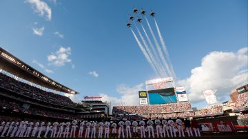 American League players stand on the field before the MLB All-Star baseball game, Tuesday, July 15, 2014, in Minneapolis. (AP Photo/Jeff Roberson)