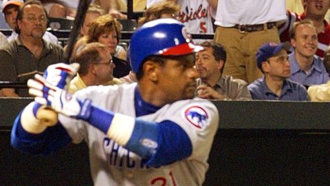 Fans make their feelings known as Chicago Cubs Sammy Sosa bats in the eighth inning of a game against the Baltimore Orioles at Camden Yards in Baltimore Tuesday, June 10, 2003. Sosa, who singled in the at-bat, filed an appeal of his eight-game suspension for using a corked bat earlier in the day.(AP Photo/Roberto Borea)