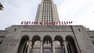The Los Angeles City Hall building is seen in downtown Los Angeles Wednesday, Jan. 8, 2020. (AP Photo/Damian Dovarganes)