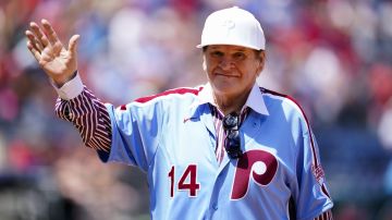 Former Philadelphia Phillies player Pete Rose during an alumni day event before a baseball game between the Phillies and the Washington Nationals, Sunday, Aug. 7, 2022, in Philadelphia. (AP Photo/Matt Rourke)