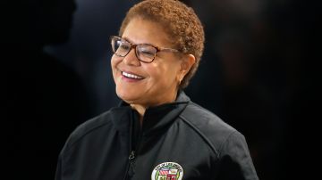 Los Angeles Mayor Karen Bass waits to speak during a press conference at the start of the annual homeless count in the North Hollywood section of Los Angeles Tuesday, Jan. 24, 2023. (AP Photo/Marcio Jose Sanchez)