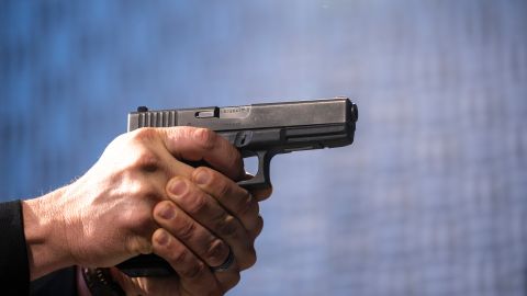 A semi-automatic Glock pistol is fired at the Bureau of Alcohol, Tobacco, Firearms, and Explosives (ATF), National Services Center, Thursday, March 2, 2023, in Martinsburg, W.Va. (AP Photo/Alex Brandon)