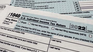 FILE - The Internal Revenue Service 1040 tax form for 2022 is photographed, Monday, April 17, 2023. (AP Photo/Jon Elswick, File)