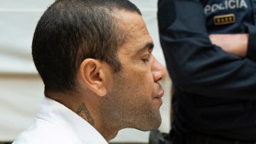 Brazilian soccer star Dani Alves sits during his trial in Barcelona, Spain, Monday, Feb. 5, 2024. Dani Alves goes on trial Monday a year after he allegedly sexually assaulted a young woman at a Barcelona nightclub. The 40-year-old Alves is accused of sexually assaulting the woman on the night of Dec. 30, 2022. He denies any wrongdoing. (D.Zorrakino/Pool Photo via AP)