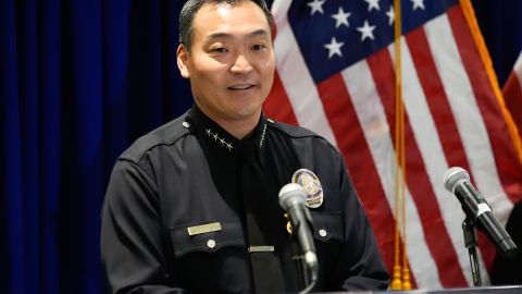 Chief Dominic H. Choi, talks after being sworn in as the interim Chief of The Los Angeles Police Department on Friday, March 1, 2024, in Los Angeles. Choi's distinguished 28-year career within the Los Angeles Police Department (LAPD) showcases a commitment to public service and leadership excellence. (AP Photo/Richard Vogel)