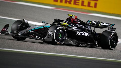 Mercedes driver Lewis Hamilton of Britain steers his car during the Formula One Bahrain Grand Prix at the Bahrain International Circuit in Sakhir, Bahrain, Saturday, March 2, 2024. (AP Photo/Darko Bandic)