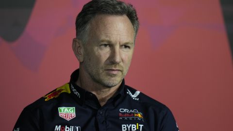 Red Bull team principal Christian Horner listens to a question during a news conference after the first Formula One practice session at the Jeddah Corniche Circuit in Jeddah, Saudi Arabia, Thursday, March 7, 2024. The Saudi Arabian Grand Prix will be held on Saturday, March 9, 2024. (AP Photo/Darko Bandic)