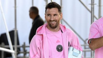 Inter Miami forward Lionel Messi arrives before playing Nashville SC in a CONCACAF Champions Cup soccer match, Wednesday, March 13, 2024, in Fort Lauderdale, Fla. (AP Photo/Michael Laughlin)