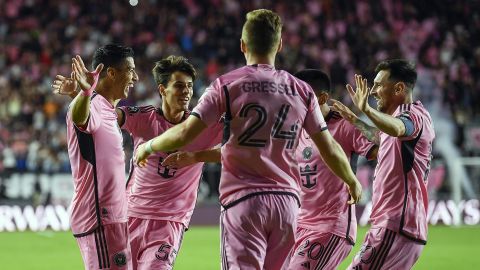 Jugadores del Inter Miami celebran uno de los goles que le marcaron al Nashville SC.