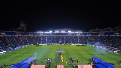 Ciudad de México a 17 de febrero de 2024. Protocolo, durante el partido correspondiente a la jornada 7 del torneo Clausura 2024 de la Liga BBVA MX, entre la Máquina Celeste del Cruz Azul y los Tigres de la UANL, realizado en el estadio Ciudad de los Deportes. Foto: Imago7/ Manlio Contreras