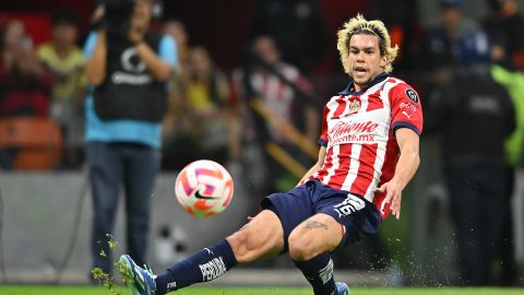 Ciudad de México, 13 de marzo de 2024. Cade Cowell durante el partido de vuelta de los Octavos de Final de la Champions Cup de la CONCACAF 2024, entre las Águilas del América y las Chivas Rayadas del Guadalajara, celebrado en el estadio Azteca. Foto: Imago7/Etzel Espinosa