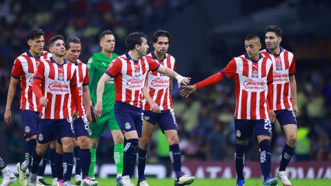 Ciudad de México, 13 de marzo de 2024. Jugadores de Chivas, durante el partido de vuelta de los Octavos de Final de la Champions Cup de la CONCACAF 2024, entre las Águilas del América y las Chivas Rayadas del Guadalajara, celebrado en el Estadio Azteca. Foto: Imago7/ Eloisa Sánchez