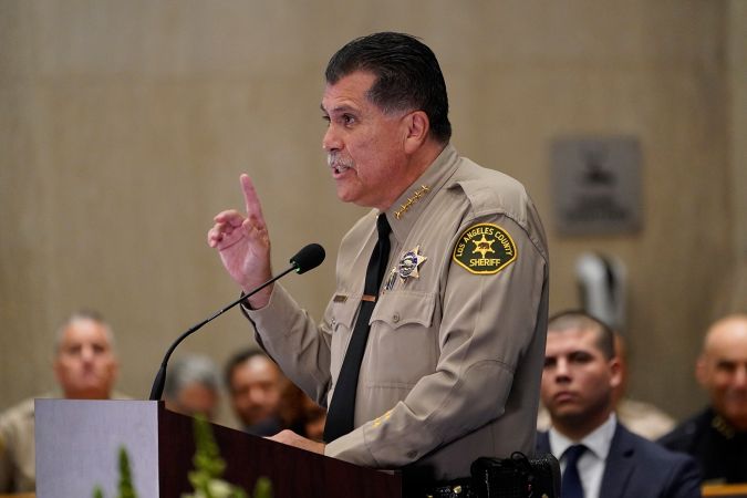 New Los Angeles County Sheriff Robert Luna speaks after being sworn in as the 34th Los Angeles Sheriff during a ceremony in Los Angeles, Saturday, Dec. 3, 2022. (AP Photo/Damian Dovarganes)