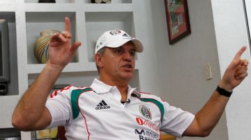 In this photo taken March 1, 2010, Mexico's national soccer coach Javier Aguirre gestures during an interview with The Associated Press in Mexico City. (AP Photo/Claudio Cruz)