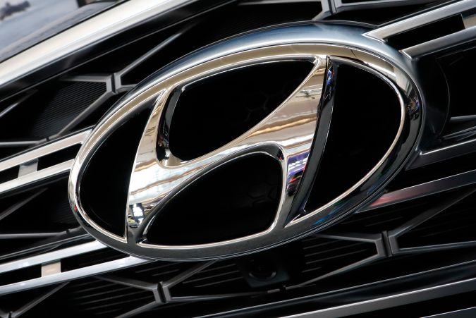 This is the front grill of a 2020 Hyundai Palisade on display at the 2020 Pittsburgh International Auto Show Thursday, Feb.13, 2020 in Pittsburgh. (AP Photo/Gene J. Puskar)