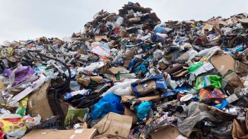 Recycling sits at a Republic Resources recycling facility in Oberlin, Ohio, on Aug. 9, 2022. (AP Photo/Mark Gillispie)