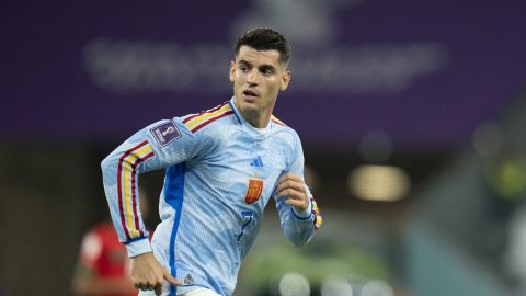 Spain's Alvaro Morata during the World Cup round of 16 soccer match between Morocco and Spain, at the Education City Stadium in Al Rayyan, Qatar, Tuesday, Dec. 6, 2022. Morocco won 3-0 in a penalty kick shootout. (AP Photo/Julio Cortez)