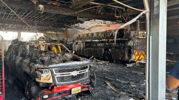 Remains of fire trucks are seen inside Fire Station 164 in the city of Huntington Park, Calif., after a fire destroyed much of a Los Angeles County Fire Department station early Wednesday, May 1, 2024. The destruction inside the station included fire trucks and paramedic units, according to the office of Janice Hahn, who represents the area on the county Board of Supervisors and toured the scene. (Office of Supervisor Janice Hahn via AP)